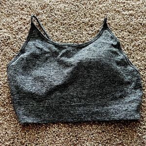 Gray open back buffbunny sports bra